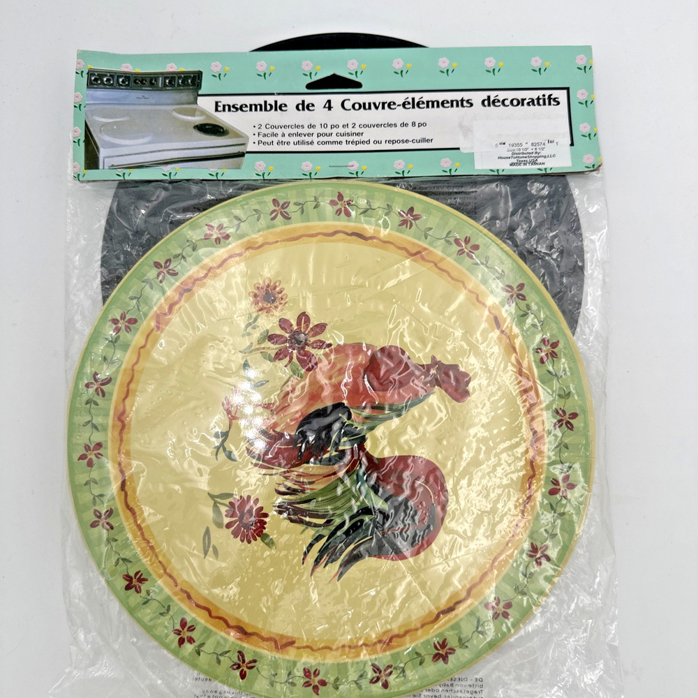 Vintage GANZ Rooster Stove Burner Covers Set of 4 Decorative Country Kitchen